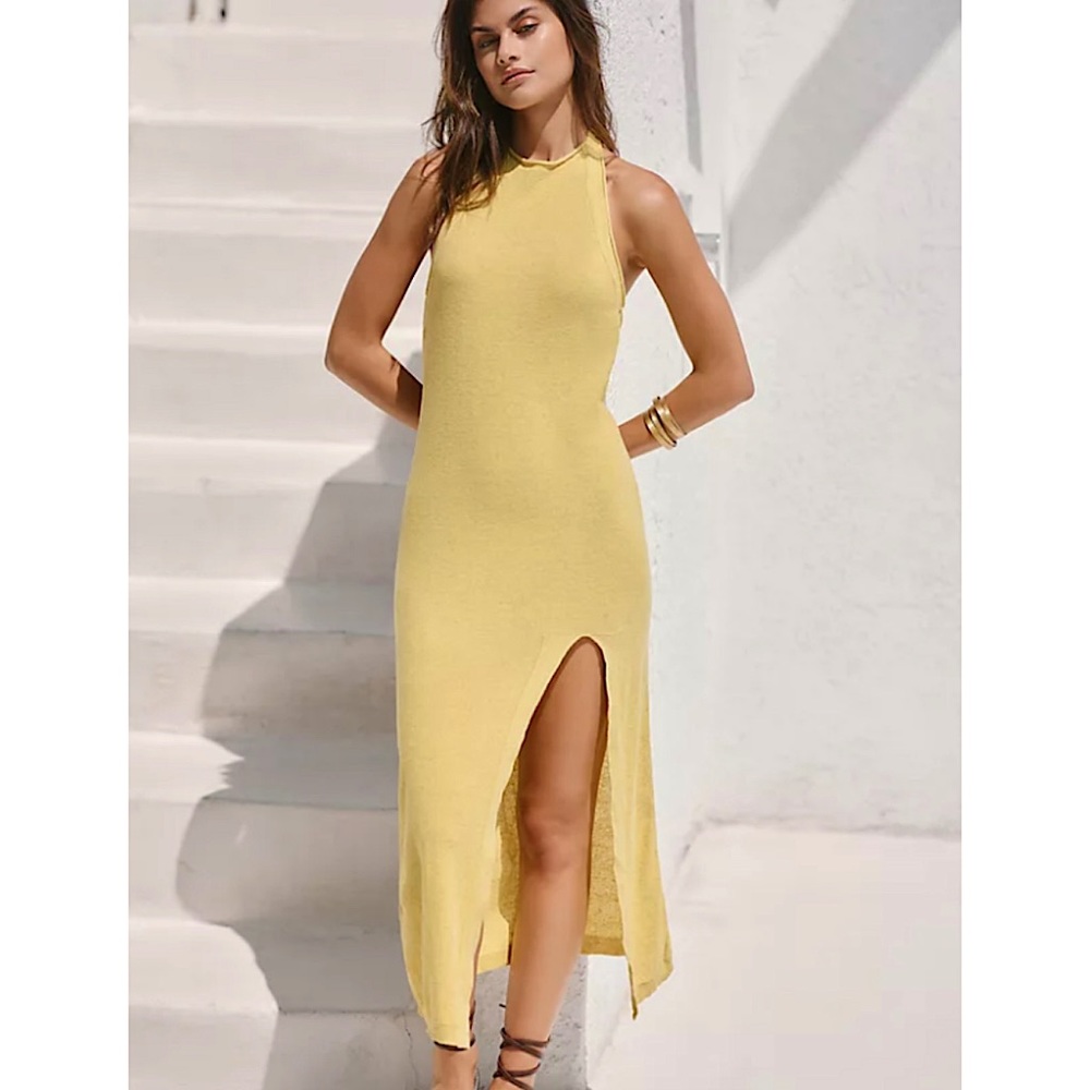 By Anthropologie Halter Maxi Dress in Lemon. Size Small. NWOT